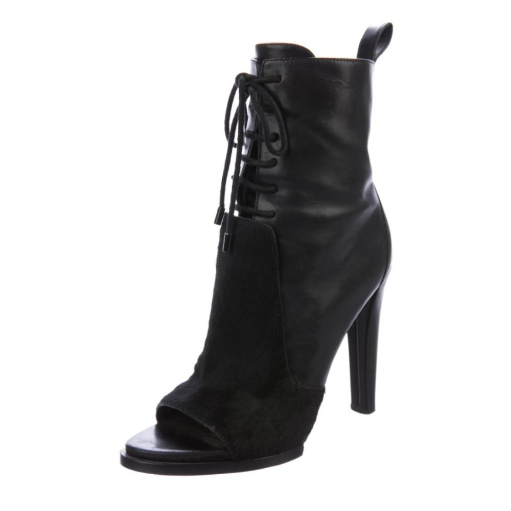 Alexander Wang Ponyhair Lace-Up Boots Black, size 37.5